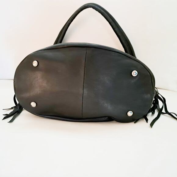 B MAKOWSKI Calf Hair Tan Black Zebra Fringe Leather Hobo Shoulder Bag EUC - Picture 7 of 10